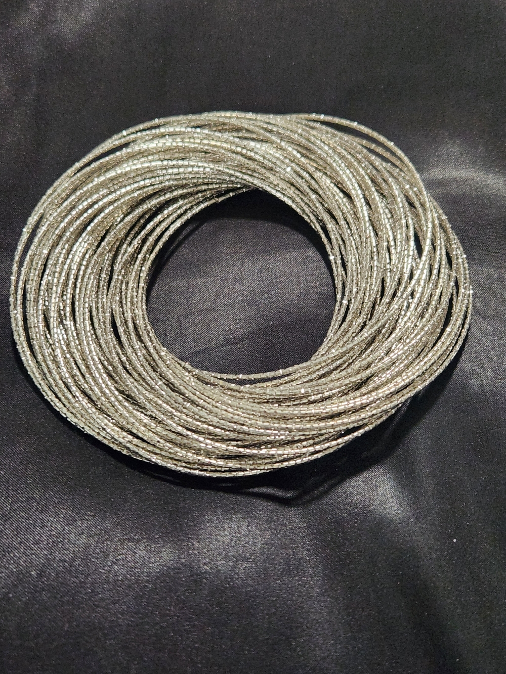 ​Vintage Silver Tone Multi-Strand Textured Wire Coil Cuff Bracelet - Statement